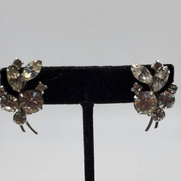 Vtg 70's Signed Keyes Rhinestone Clip-On Earrings - Picture 2 of 7